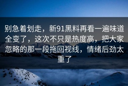 别急着划走，新91黑料再看一遍味道全变了，这次不只是热度高，把大家忽略的那一段拖回视线，情绪后劲太重了