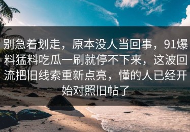 别急着划走，原本没人当回事，91爆料猛料吃瓜一刷就停不下来，这波回流把旧线索重新点亮，懂的人已经开始对照旧帖了