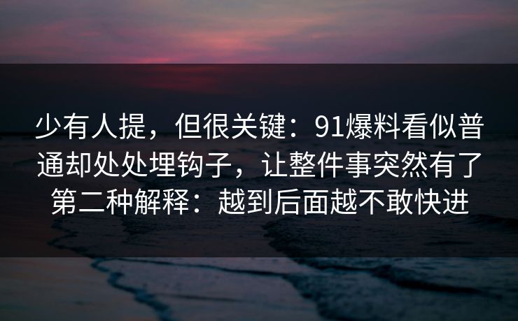 少有人提，但很关键：91爆料看似普通却处处埋钩子，让整件事突然有了第二种解释：越到后面越不敢快进