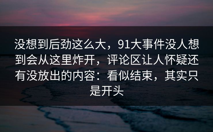没想到后劲这么大，91大事件没人想到会从这里炸开，评论区让人怀疑还有没放出的内容：看似结束，其实只是开头