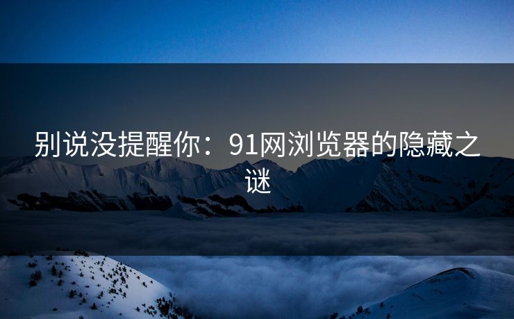 别说没提醒你：91网浏览器的隐藏之谜