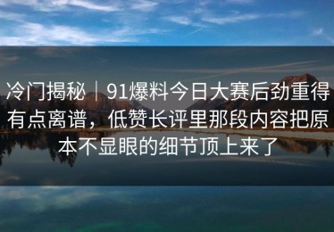 冷门揭秘｜91爆料今日大赛后劲重得有点离谱，低赞长评里那段内容把原本不显眼的细节顶上来了