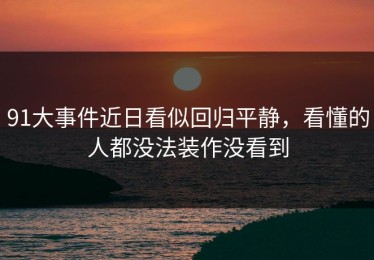 91大事件近日看似回归平静，看懂的人都没法装作没看到