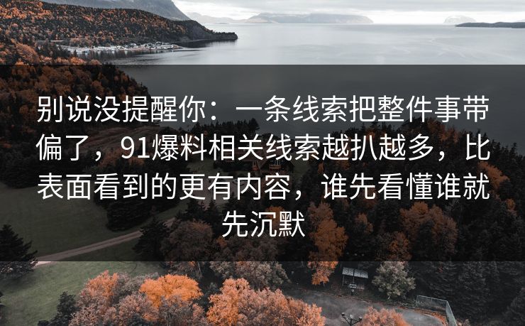 别说没提醒你：一条线索把整件事带偏了，91爆料相关线索越扒越多，比表面看到的更有内容，谁先看懂谁就先沉默