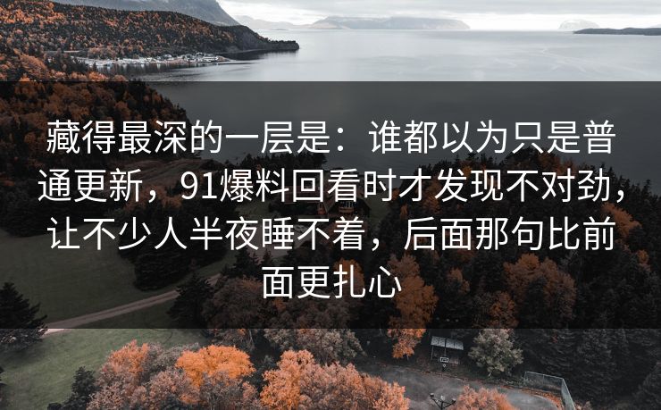 藏得最深的一层是：谁都以为只是普通更新，91爆料回看时才发现不对劲，让不少人半夜睡不着，后面那句比前面更扎心