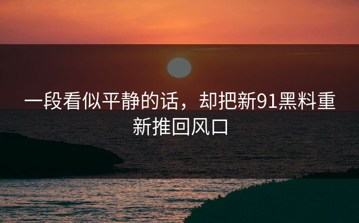 一段看似平静的话，却把新91黑料重新推回风口