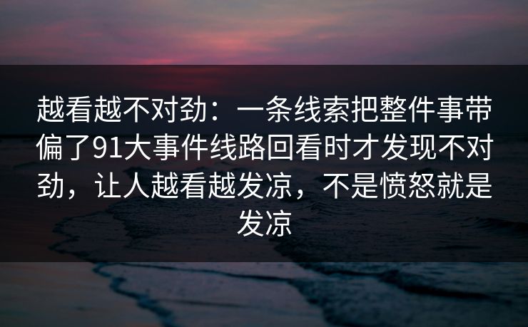 越看越不对劲：一条线索把整件事带偏了91大事件线路回看时才发现不对劲，让人越看越发凉，不是愤怒就是发凉